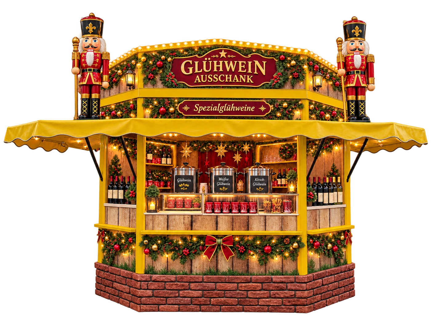 Weihnachtlicher Entwurf der gelben Schmankerlhüttn als Glühweinausschank